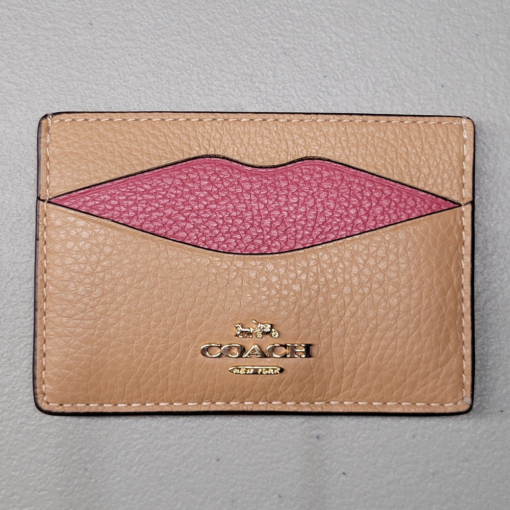 COACH Lip Slim Card Case CW926 Gold/Latte Mult NWT